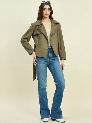 Madame Solid Olive Belted Coat