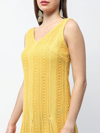 Madame Crochet Knit Mustard Yellow Midi Dress
