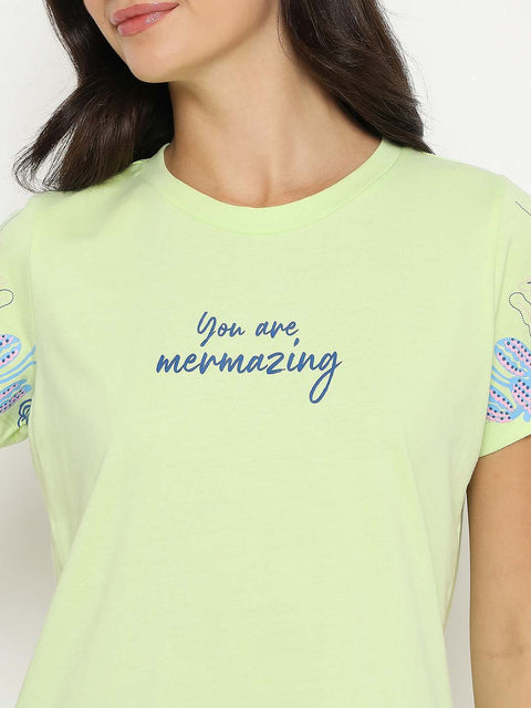 mSECRET All Over Print Top and Bottom Lime Yellow Night Suit