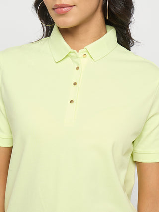 Madame Lime Yellow Cotton Blend Polo T-Shirt
