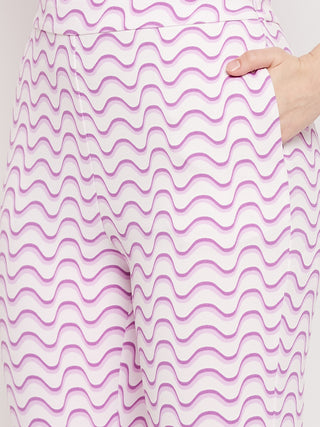 Madame Marble Print Top and Flared Bottoms Mauve Co Ord Set