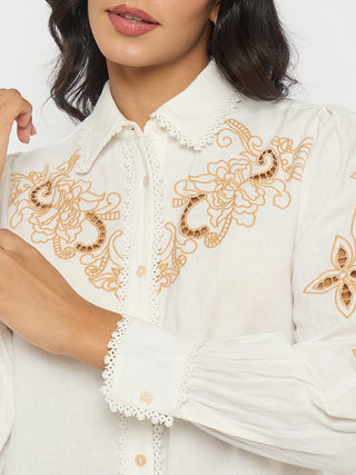 Madame Dori Embroidered White Cotton Blend Co-ord Set