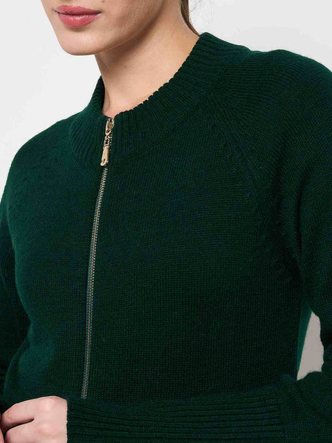 Madame Acrylic Blend Zipped Bottle Green Sweater