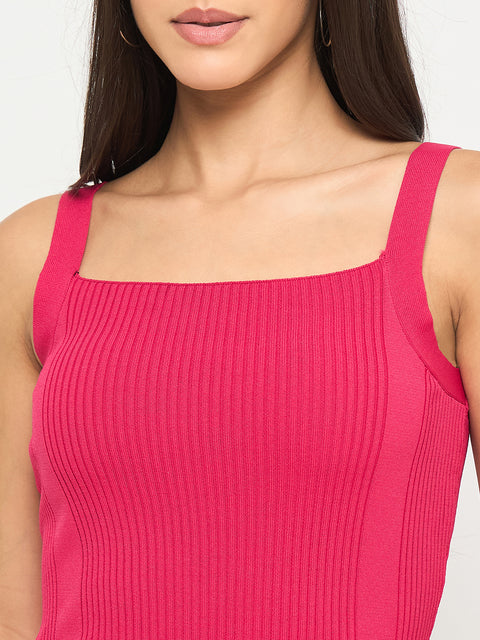 Madame Ribbed Sleeveless Raspberry Red Knitted Top