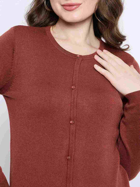 Madame Crew Neck Button Down Rust Red Cardigan