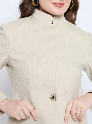 Madame Melange Button Detailed Off White Short Coat