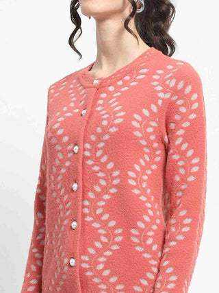 Madame Self Design Full Sleeve Cable Knit Rust Cardigan