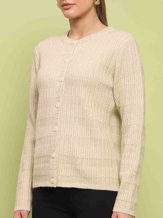 Madame Cable Knit Buttoned Beige Cardigan