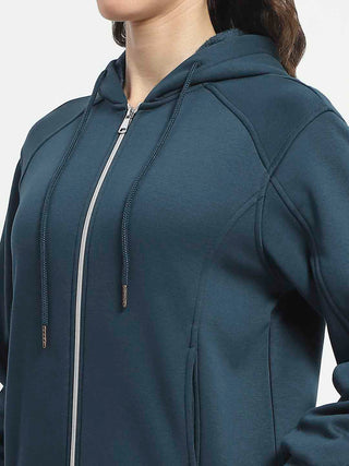 Madame Zip and Hooded Solid Peacock Cotton Sweatshirt