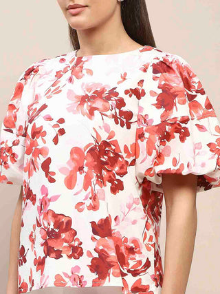 Madame Floral Print Red Cotton Top