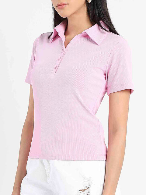 Madame Solid Pink Polo Pique T-Shirt