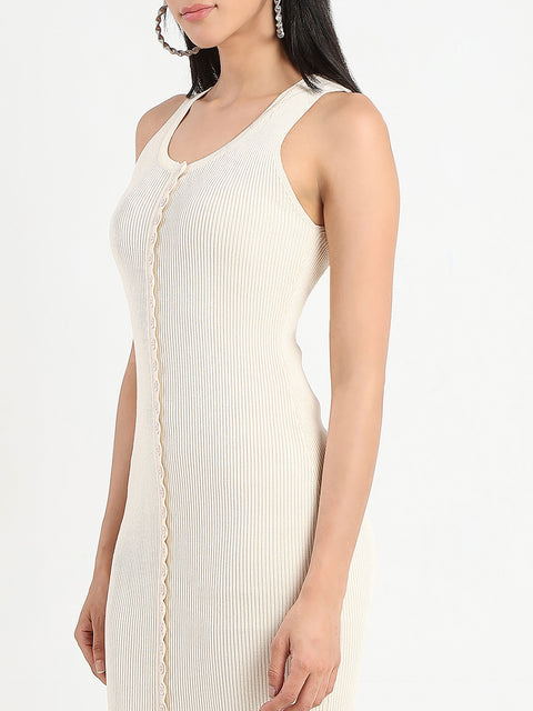 Madame Button Detail Beige Bodycon Dress