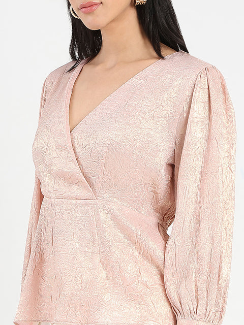 Madame Textured Pleat Detail Cinch Waist Peach Top