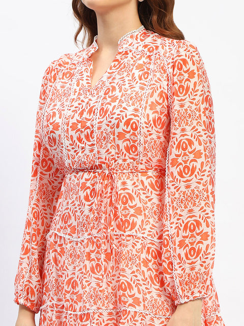 Madame Floral Printed Orange Mini Dress