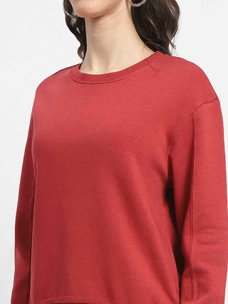 Madame Solid Brick Crew Neck Cotton Sweatshirt