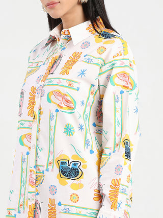 Madame All Over Print Beige Cotton Blend Shirt