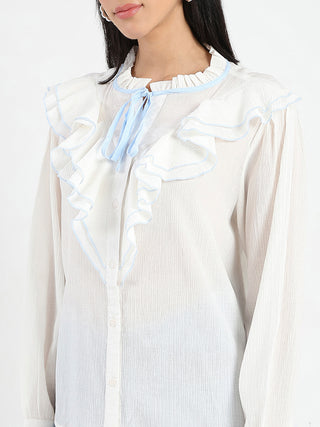 Madame Contrast Boning Blue Nylon Blend Shirt