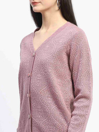 Madame V Neck Buttoned Onion Pink Cardigan