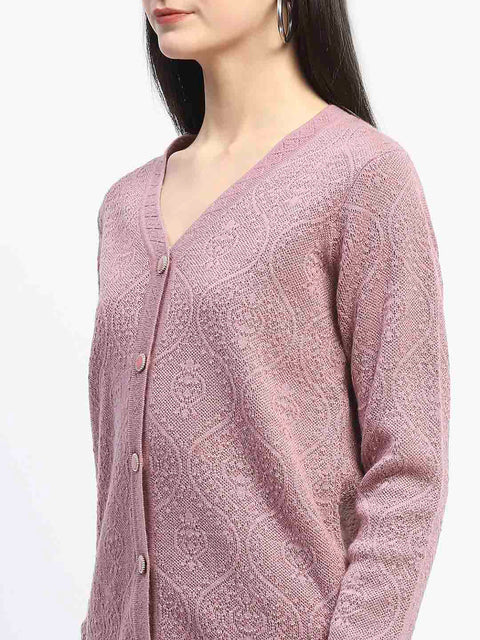 Madame V Neck Buttoned Onion Pink Cardigan
