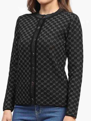 Madame Black Printed Buttoned Cardigan