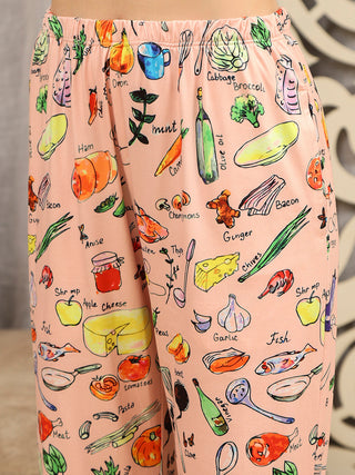 mSECRET All Over Print Top and Bottoms Peach Nightsuit