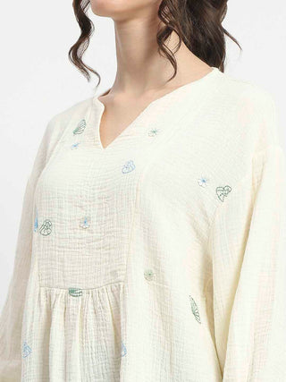 Madame Embroidered Boho Cotton Beige Top