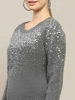 Madame Sequin Adorned Dark Grey Sweater