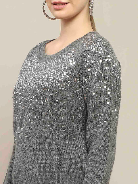 Madame Sequin Adorned Dark Grey Sweater