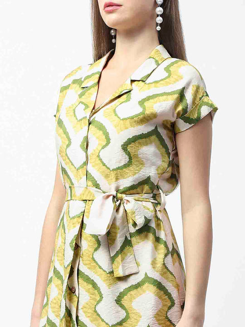 Madame Green Cotton Printed Shirt Dress