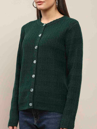 Madame Cable Knit Buttoned Bottle Green Cardigan
