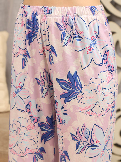 mSECRET Graphic Print Top and Bottom Purple Nightsuit