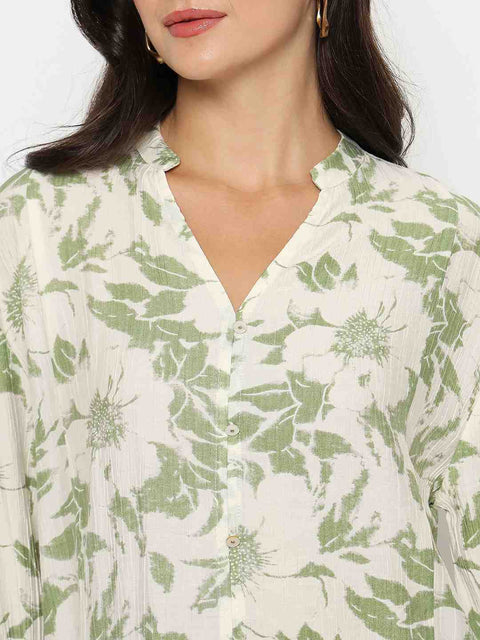 Madame Botanical Print Green Rayon Blend Top