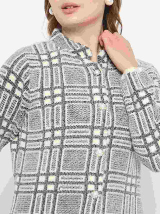 Madame Plaid Pattern Buttoned Black Cardigan