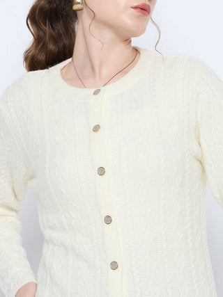 Madame Self Design Crew Neck Off White Cardigan