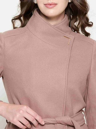 Madame Front Pocketed Textured Blush Long Wrap Coat