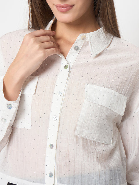 Madame D-Ring Straps Shimmer Detail White Shirt