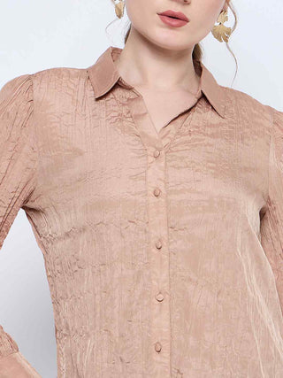 Madame Crushed Tissue Flounce Sleeve Beige Shirt