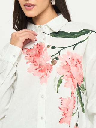 Madame Floral Print Light Green Viscose Blend Shirt