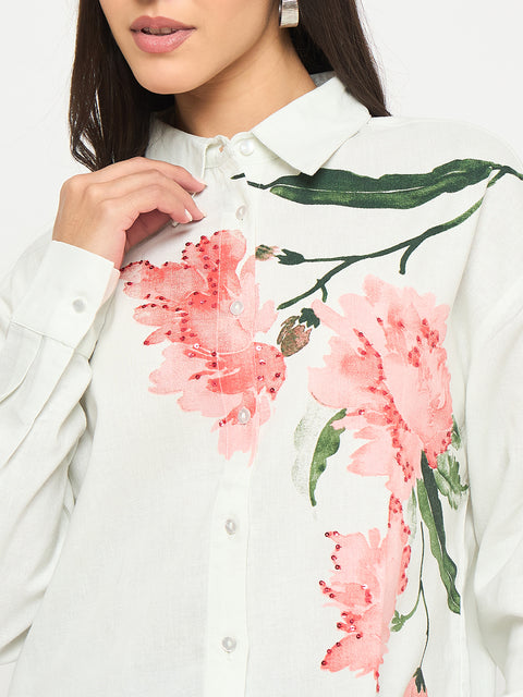 Madame Floral Print Light Green Viscose Blend Shirt