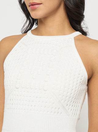 Madame Shanaya Kapoor Geometric Pattern Halter Neck White Midi Dress