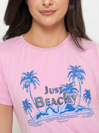 mSECRET Graphic Print Top and Bottom Pink Night Suit