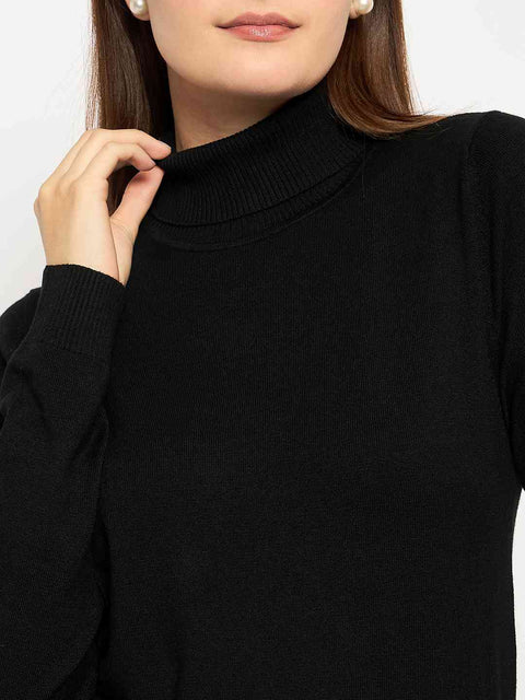 Madame Turtle Neck Ribbed Cuff Black Sweater