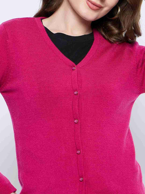 Madame Solid Fuschia Button Down Cardigan