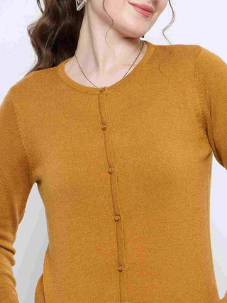 Madame Crew Neck Button Down Mustard Cardigan