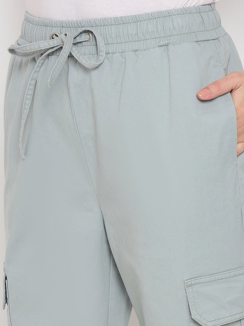 Madame Cotton Straight Grey Cargo Pants