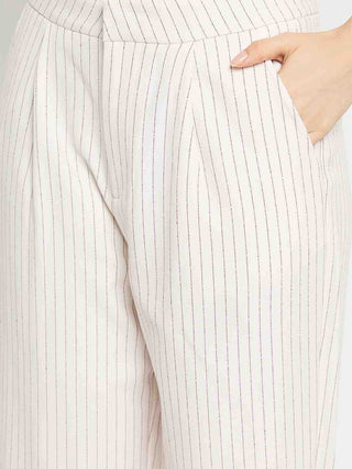 Madame Striped Top and Straight Bottoms Off White Co-ord Set