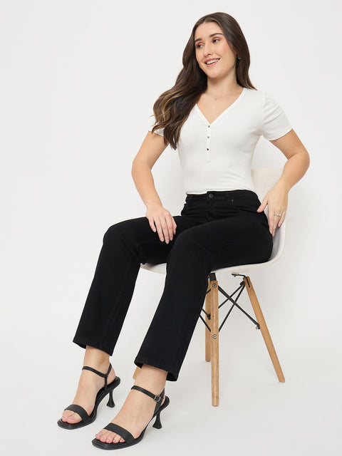 Madame Black Cotton Straight Fit Jeans