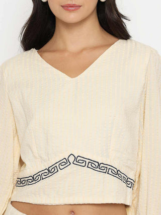 Madame Embroidered Top and Bottom Textured Beige Co-ord Set