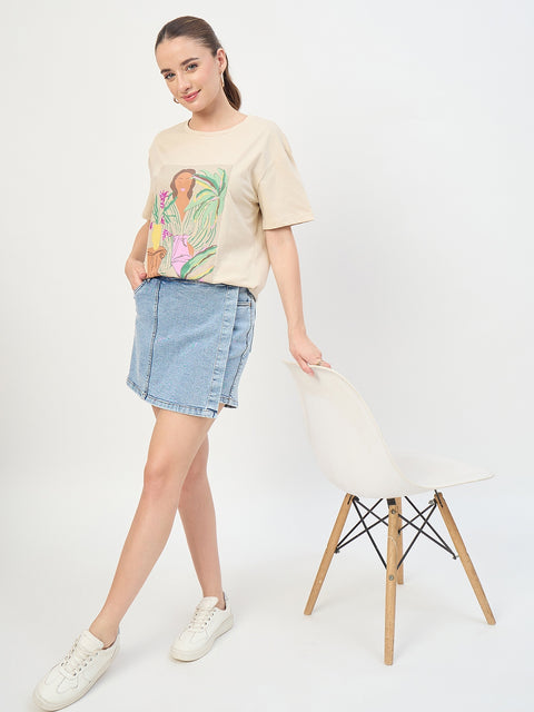 Madame Light Blue Cotton Wrap Mini Denim Skirt
