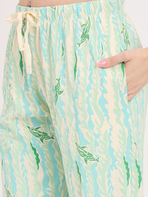 mSECRET Mint Printed Cotton Half Sleeve Night Suit